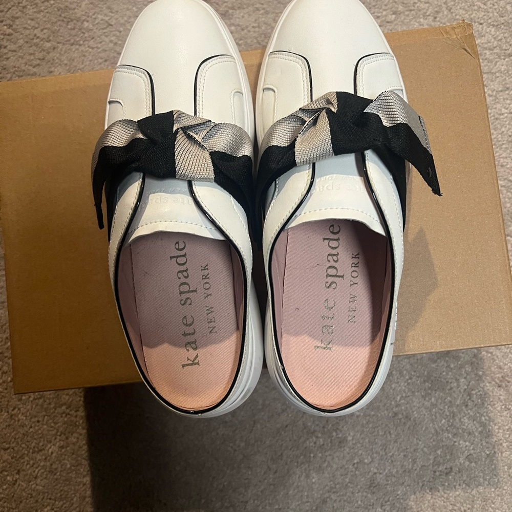 Kate Spade White Slip-On Sneakers with Bow